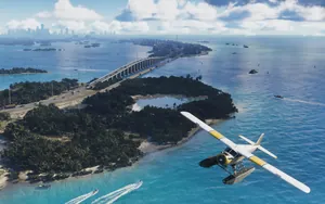 Seaplane flying over the Leonida Keys